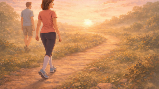 Patient walking during iliac vein stenting recovery